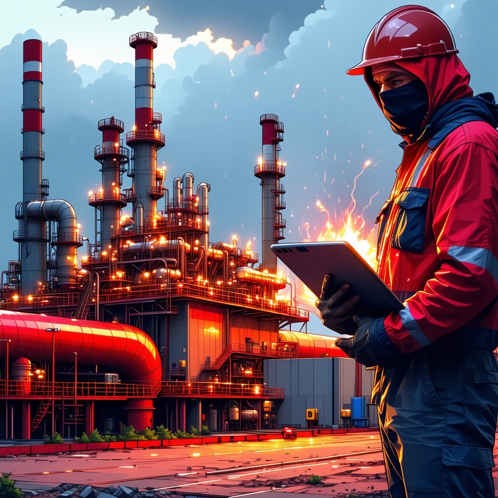 A image that the biggest US pipeline company for gasoline is under attack by hackers with red colors