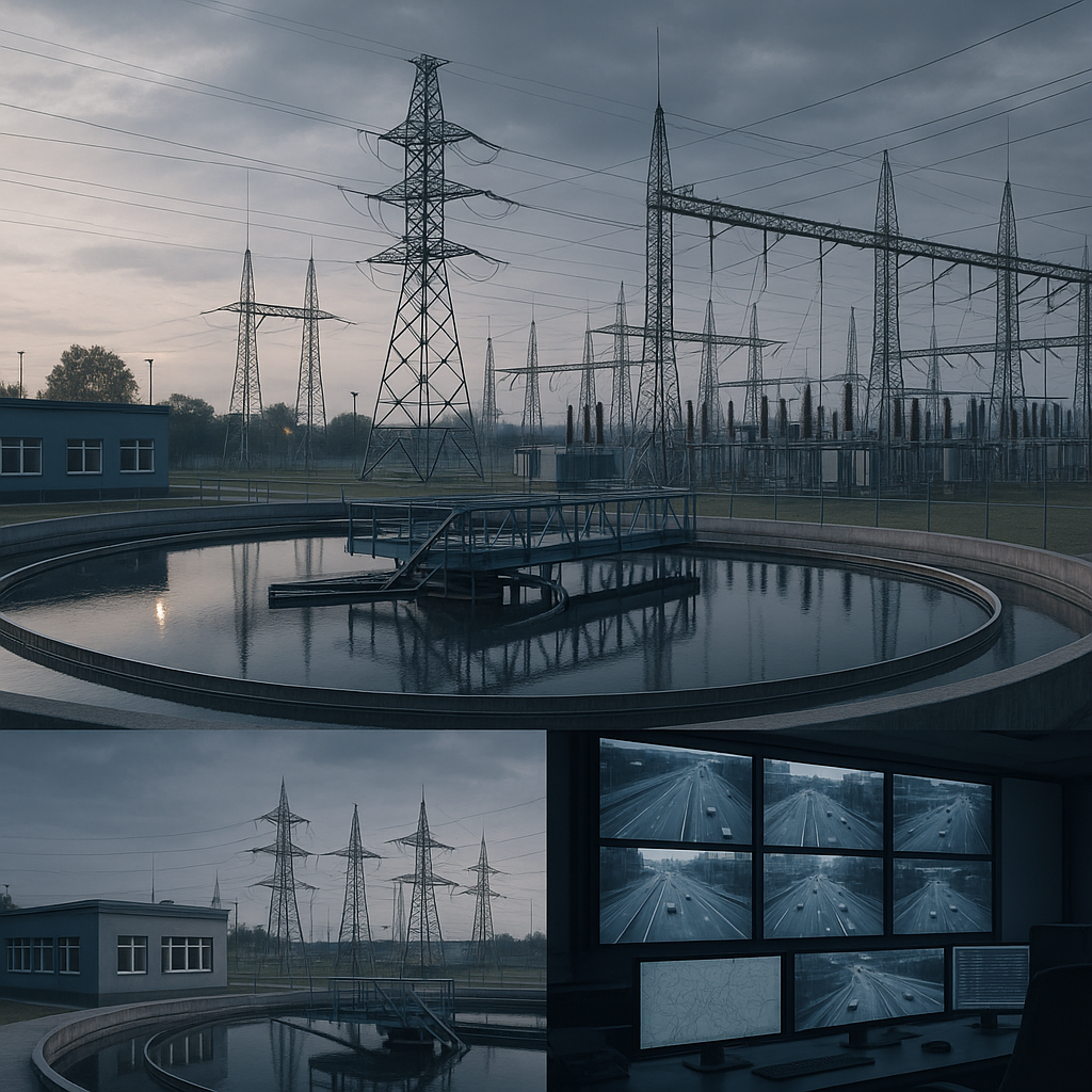 Purpose Establish the blogs tone critical infrastructure operational environments and increased cyber risks with neutral textfree visualsDesigner DescriptionA wide herostyle illustration or photo composition that seamlessly blends critical infrastruc