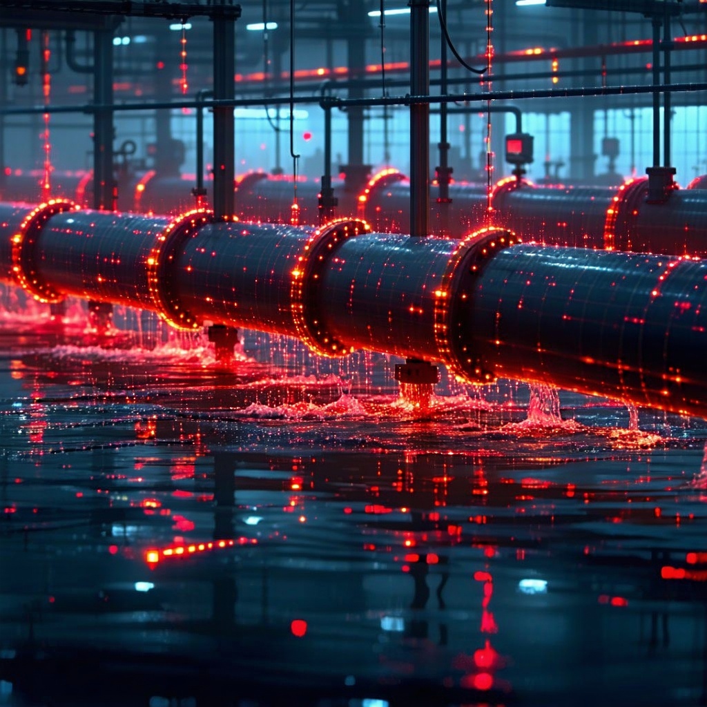 water treatment is under cyber attack with red colors